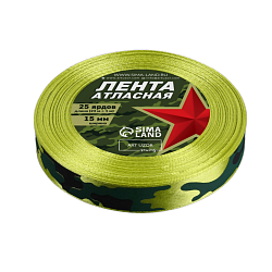 Лента атласная 1,5 см Зеленая камуфляжная 23 м